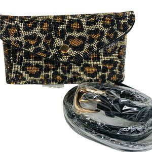 NWT BOUTIQUE Cheetah Animal Print Pattern Crystal Belt Bag Fanny-Pack